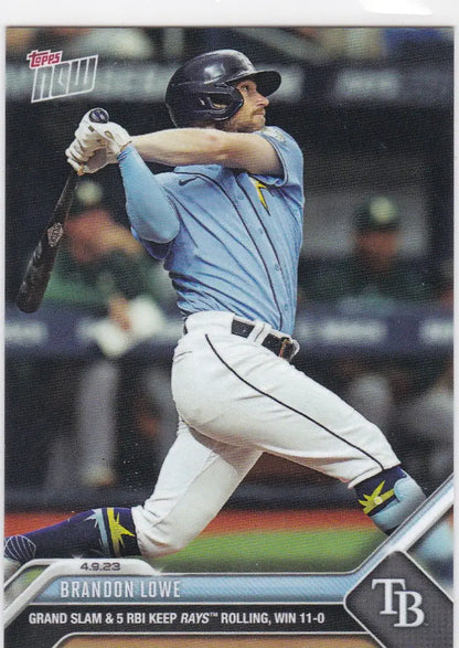 Baseball trading card of Brandon Lowe in light blue Tampa Bay Rays uniform