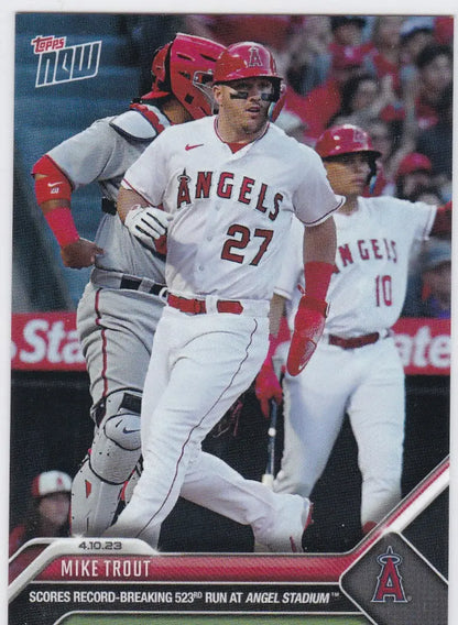 Topps Now baseball card of Mike Trout- Angels in white uniform, 2023 edition