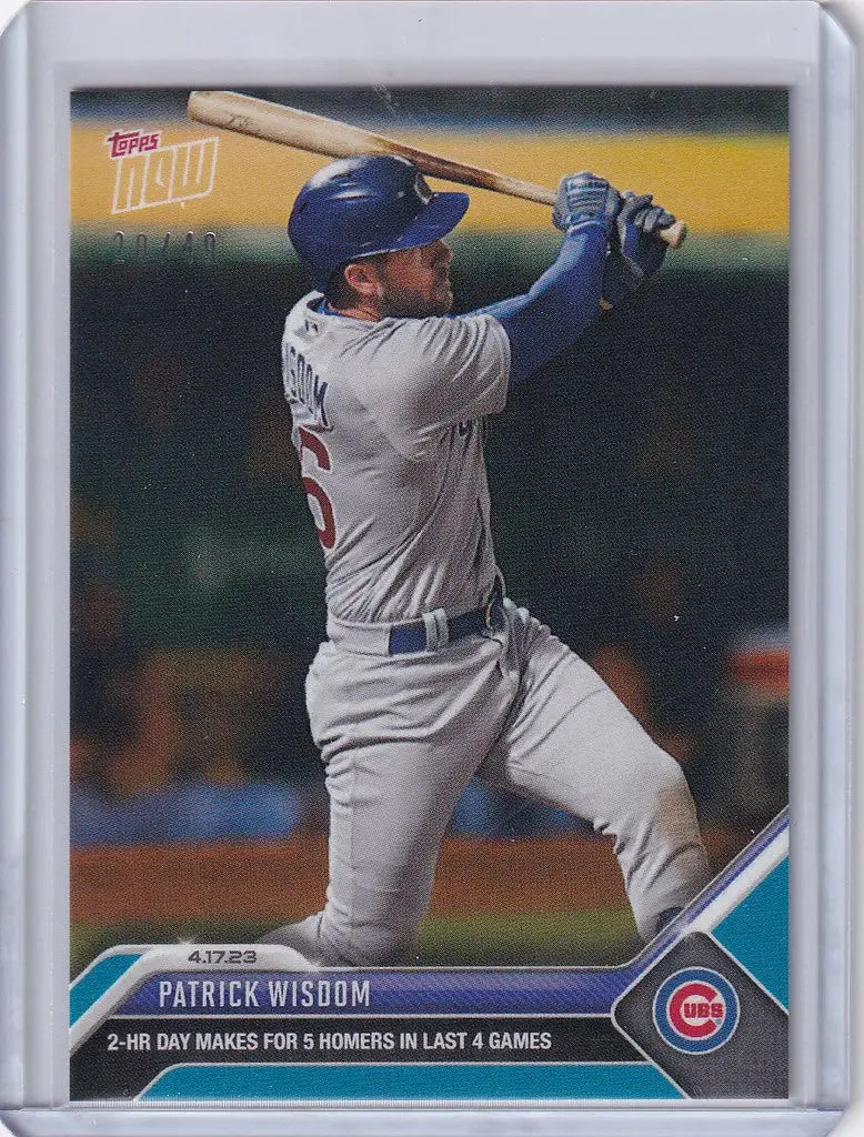 Patrick Wisdom Chicago Cubs player mid-swing on 2023 Topps Now Parallel card