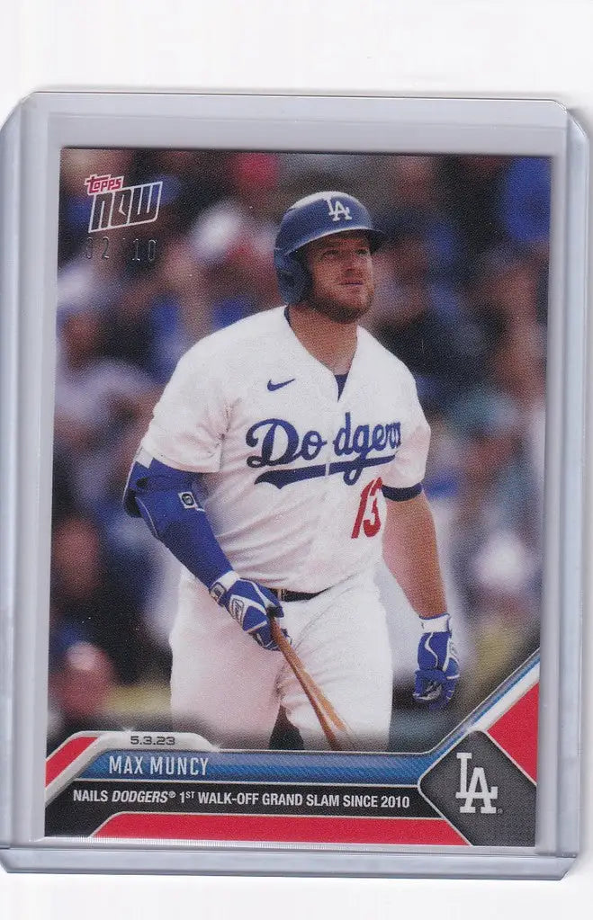 Baseball card of Max Muncy, Los Angeles Dodgers player at bat, 2023 Topps Now Parallel