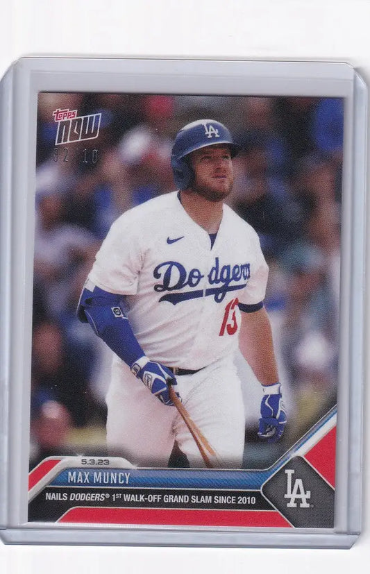 Baseball card of Max Muncy, Los Angeles Dodgers player at bat, 2023 Topps Now Parallel