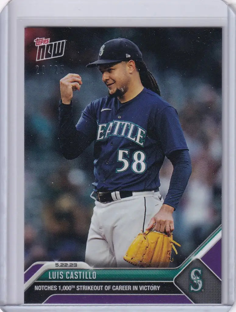 Baseball trading card of Luis Castillo Seattle Mariners pitcher in navy uniform