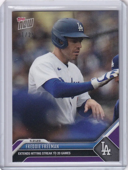 Baseball card of Freddie Freeman Los Angeles Dodgers in batting stance, 2023 Topps Now