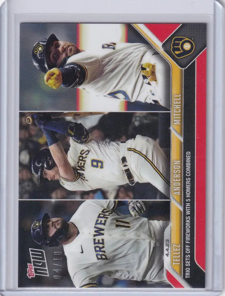 Baseball trading card featuring Tellez Anderson Mitchell Milwaukee Brewers action shots
