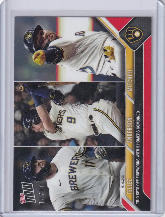 Baseball trading card featuring Tellez Anderson Mitchell Milwaukee Brewers action shots