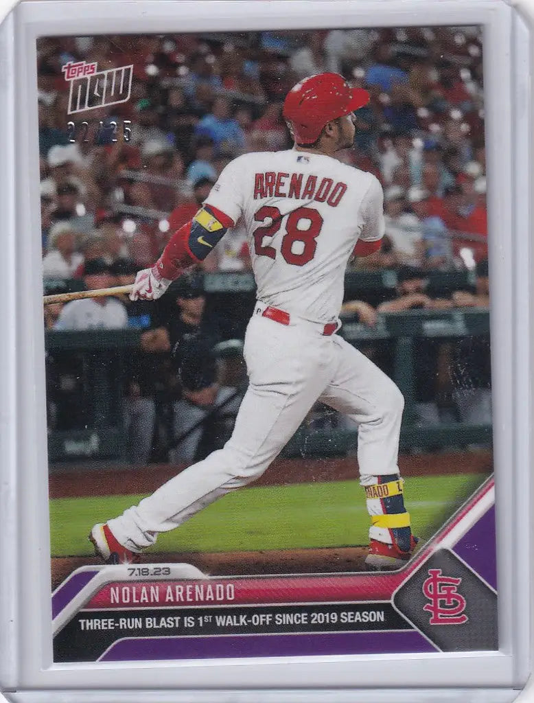Baseball trading card of Nolan Arenado mid-swing for St. Louis Cardinals 22/25