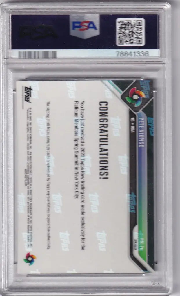 Graded 2023 Topps Now WBC Auto Pete Alonso PSA 9 in protective case for New York Mets Platinum