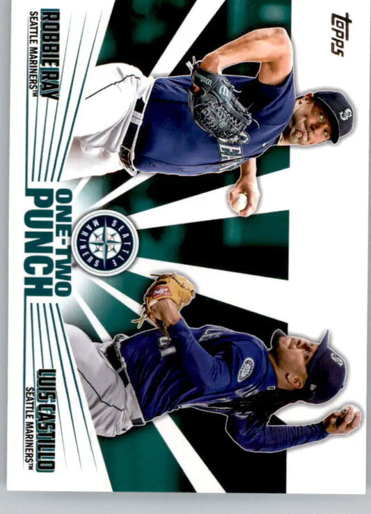 Baseball trading card featuring Seattle Mariners Robbie Ray and Luis Castillo in navy uniforms