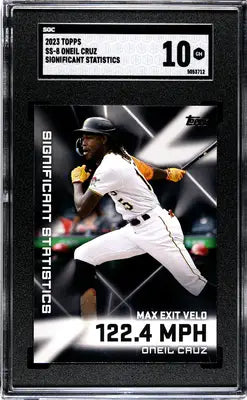 Graded Topps Oneil Cruz baseball card with SGC 10 GEM grade featuring Significant Stats