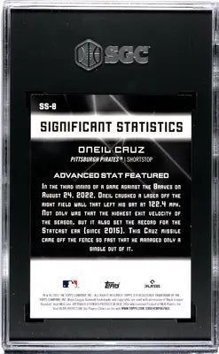 Graded 2023 Topps Oneil Cruz baseball trading card SGC 10 significant stats