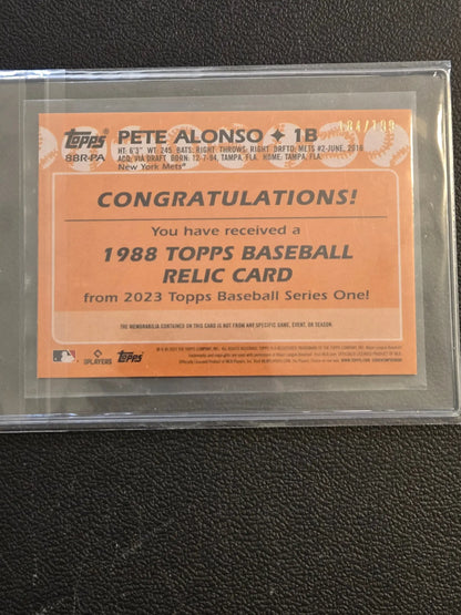 Pete Alonso 1988 Topps Baseball Relic Card from 2023 Topps Baseball Series One