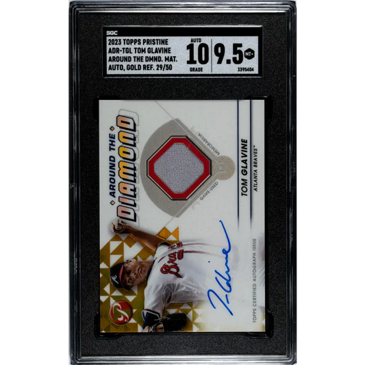 2023 Topps Pristine Around The Diamond Relic Refractor Gold #ADR-TGL Tom Glavine SGC 9.5 MINT+ MEM Auto 29/50 Atlanta Braves Bas