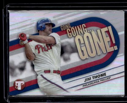 Stunning collectible card of Jim Thome from Topps Pristine with Going Going Gone overlay