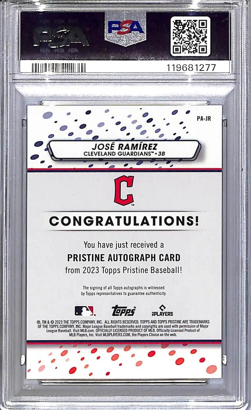 Graded Cleveland Guardians Jose Ramirez 2023 Topps Pristine baseball trading card