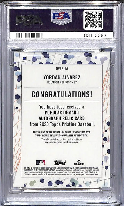 Graded Yordan Alvarez 2023 Topps Pristine Popular Demand trading card PSA 10 GEM MINT