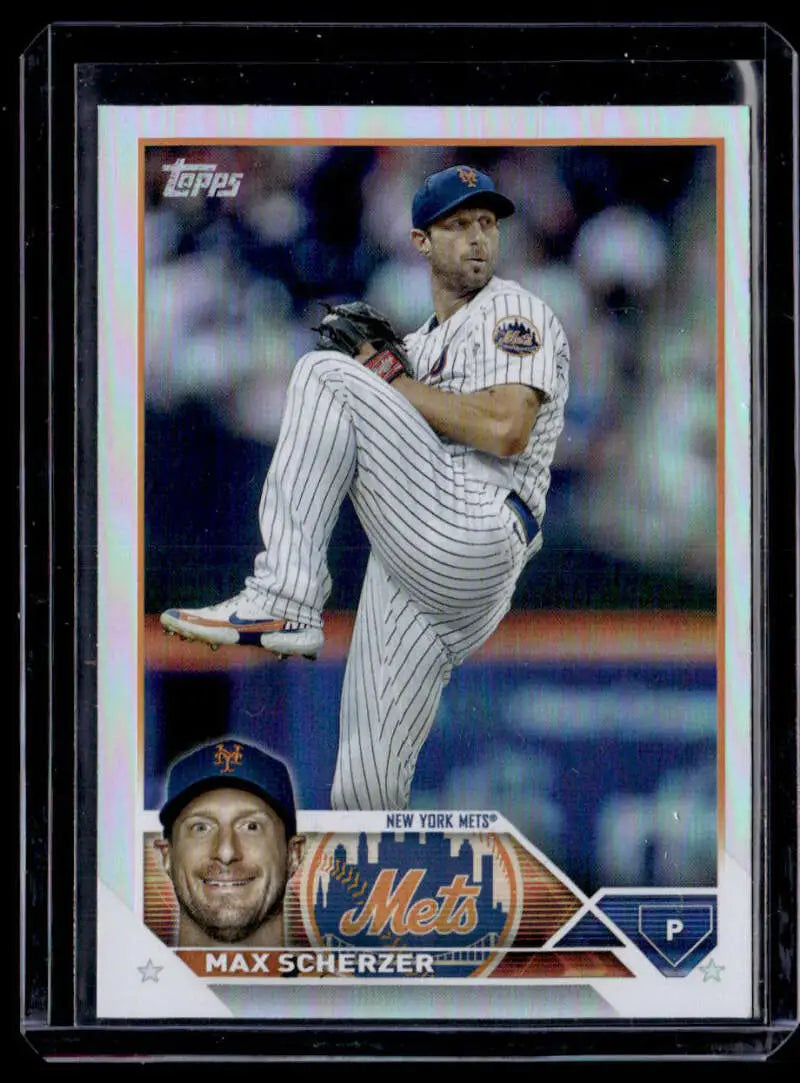 Max Scherzer Baseball Card in Rainbow Foil, New York Mets Pitcher Mid-Delivery