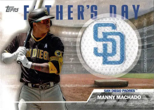 Baseball card featuring Manny Machado and San Diego Padres team patch logo