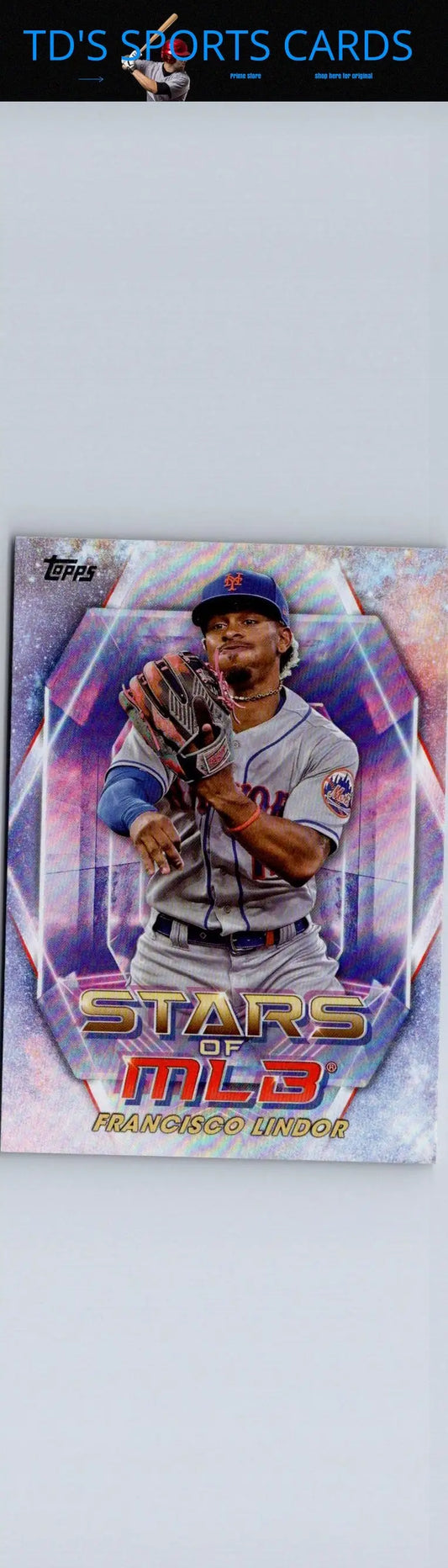 Baseball trading card of Francisco Lindor from 2023 Topps Stars of MLB Chrome