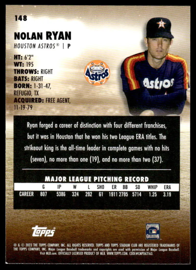 Nolan Ryan Houston Astros Topps Stadium Club baseball card 2023 edition