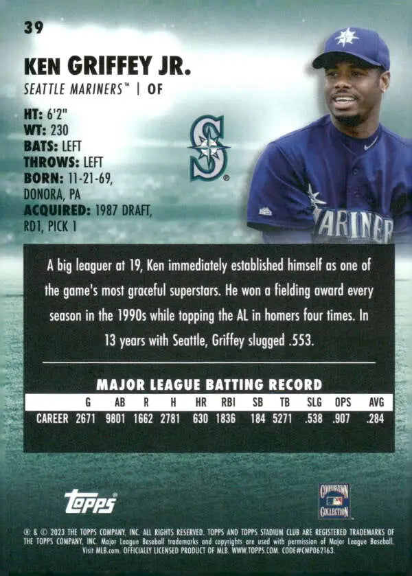 Ken Griffey Jr. Topps Stadium Club #39 Seattle Mariners Baseball Card NM-MT