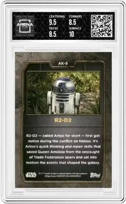 Graded Star Wars Topps trading card featuring R2-D2 from 2023 Topps Star Wars AKA R2-D2 #AK-9 Arena Club
