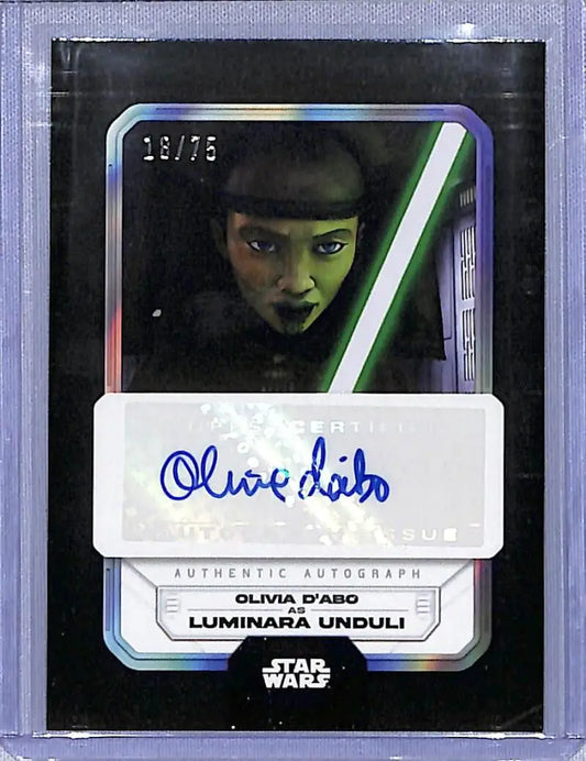 Olivia D’Abo autographed Luminara Unduli Star Wars trading card from 2023 Topps Star Wars series