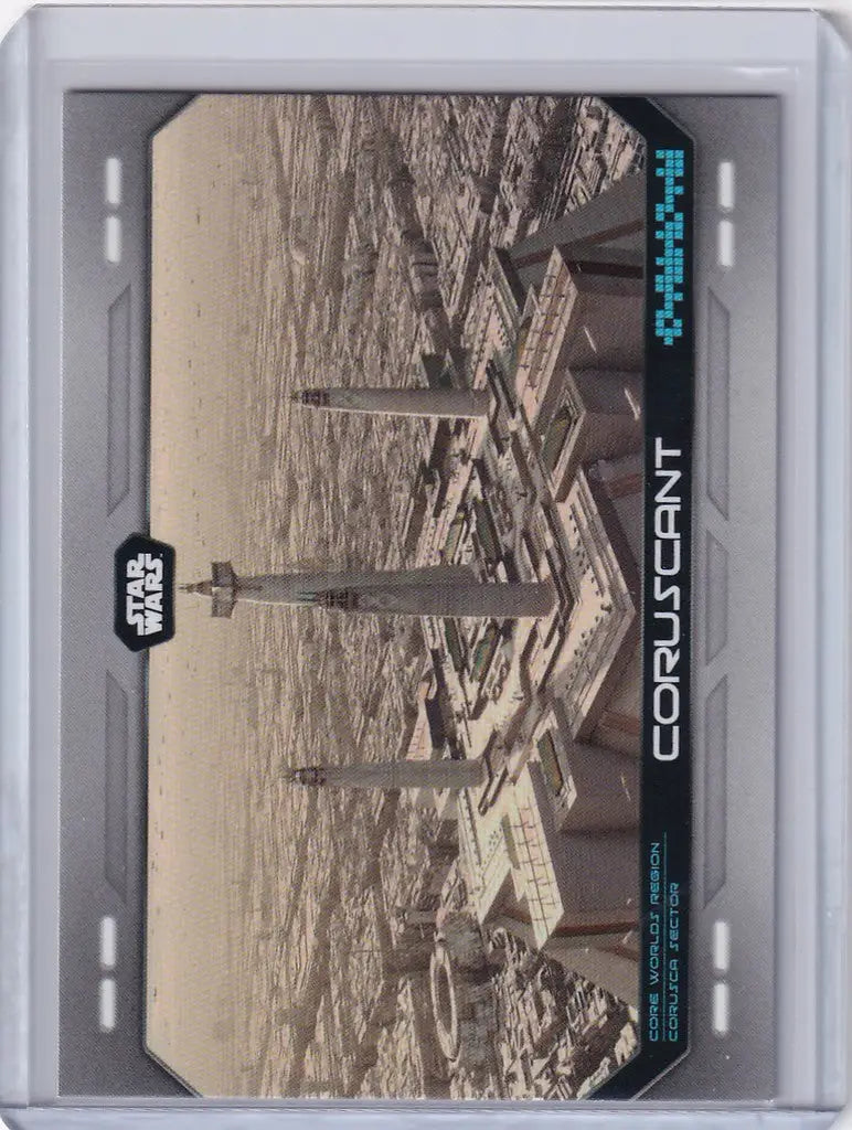 Topps Star Wars trading card featuring sepia-toned Coruscant cityscape image