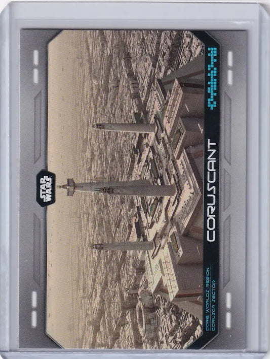 Topps Star Wars trading card featuring sepia-toned Coruscant cityscape image