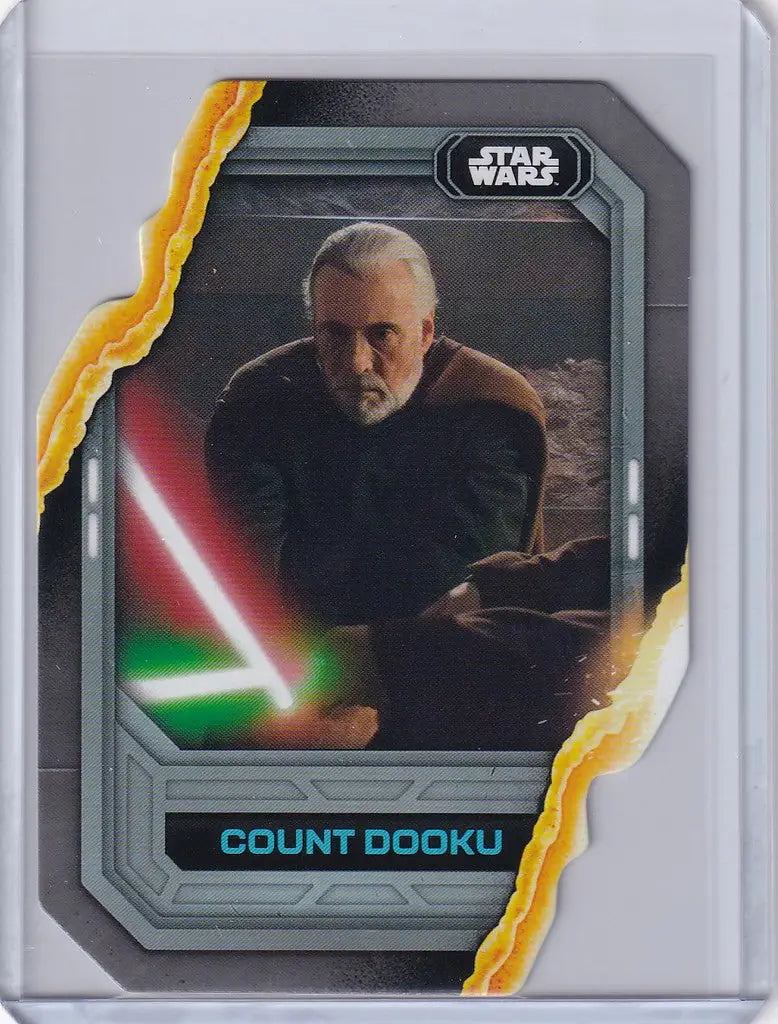 Topps Star Wars trading card of Count Dooku with red lightsaber from Wars Flagship collection