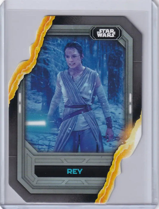 Topps Star Wars trading card of Rey in a snowy forest from Star Wars Flagship collection