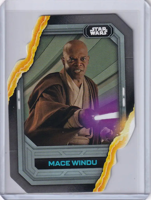 Star Wars trading card of Mace Windu with purple lightsaber from Topps Star Wars flagship