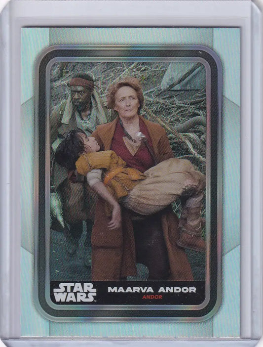Trading card of Maarva Andor in a forest from Topps Star Wars Flagship Rainbow