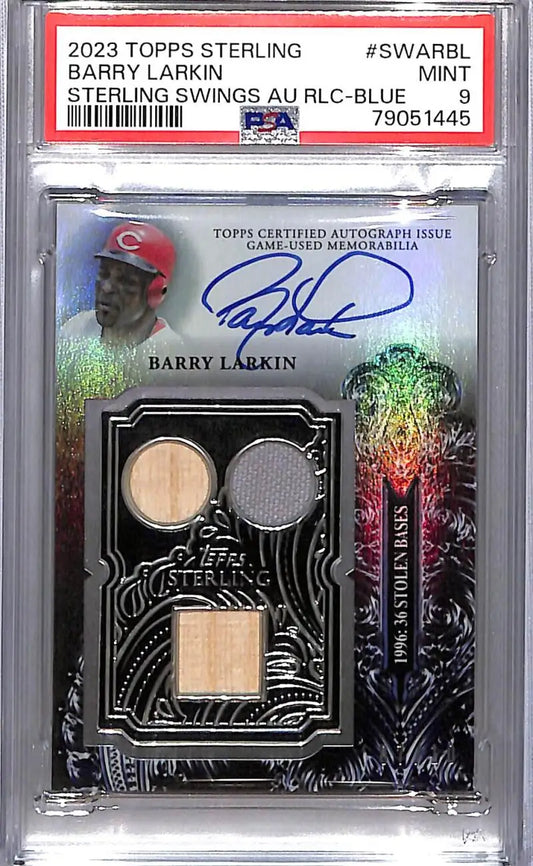 2023 Topps Sterling Swings Barry Larkin Cincinnati Reds autographed baseball card with memorabilia