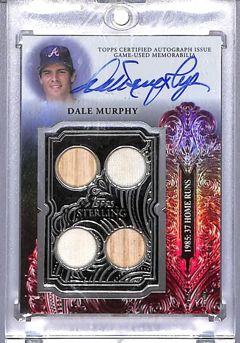 Dale Murphy autographed baseball card with game-used memorabilia swatches from Topps Sterling Swings