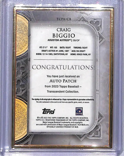 Craig Biggio baseball card from the Topps Transcendent Collection in 2023