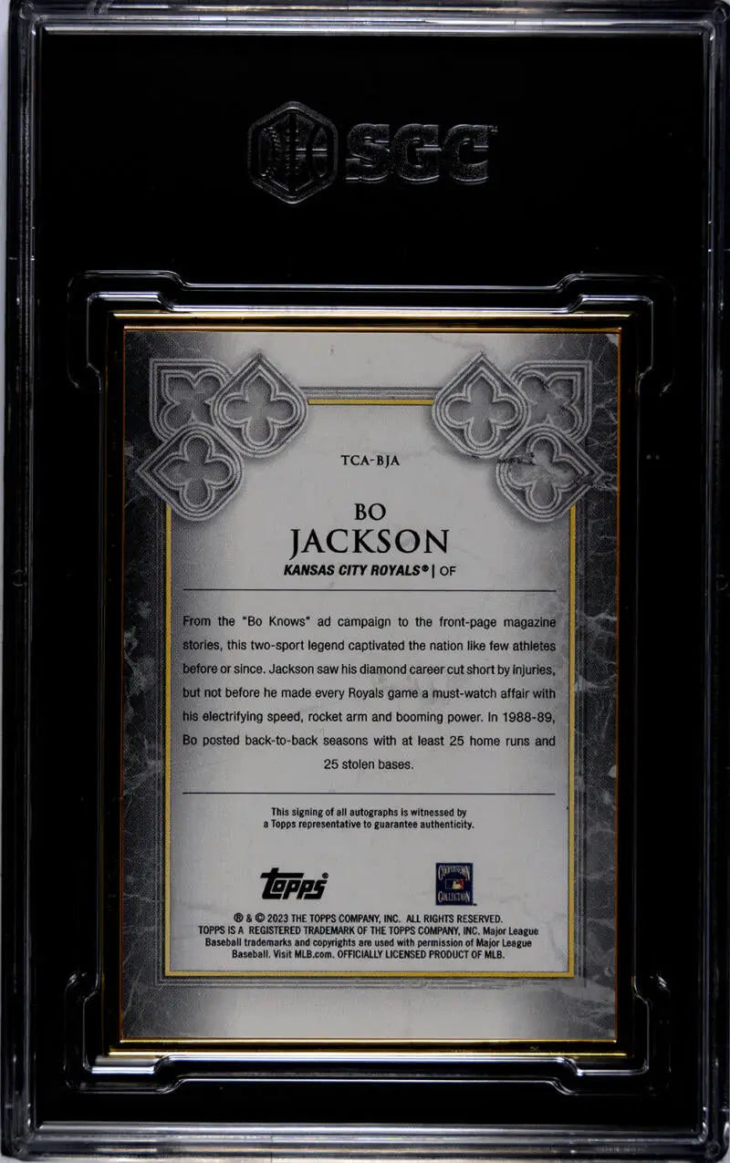 2023 Topps Transcendent Bo Jackson trading card in protective case for Kansas City Royals