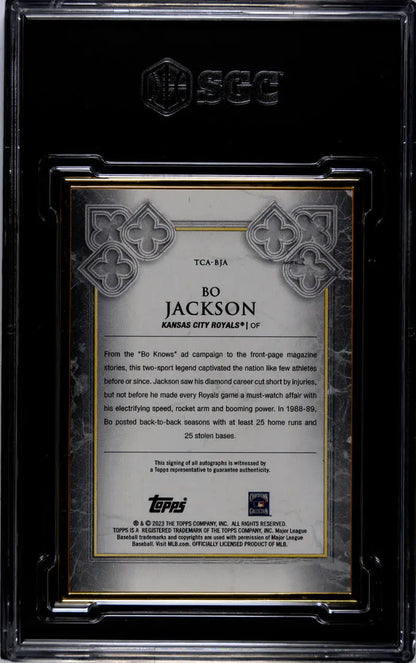 2023 Topps Transcendent Bo Jackson trading card in protective case for Kansas City Royals