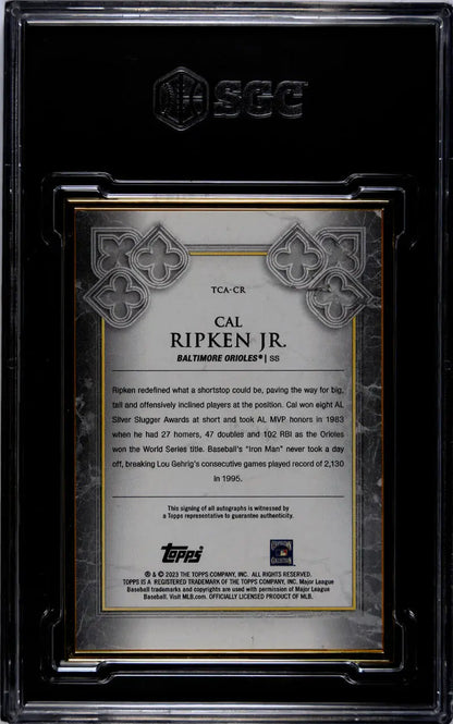 Graded Cal Ripken Jr. baseball card from 2023 Topps Transcendent TCACR Cal Ripken set