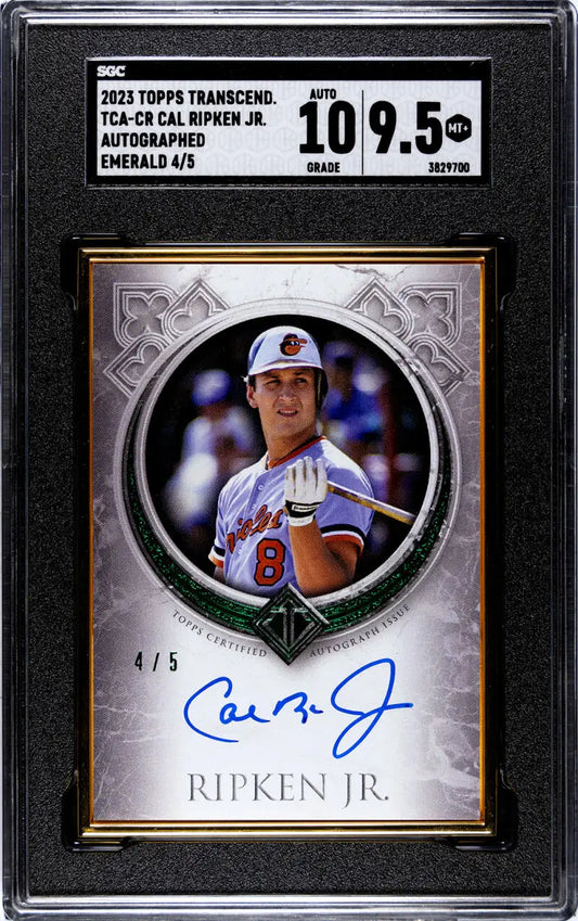 Cal Ripken Jr autographed baseball card from 2023 Topps Transcendent TCACR Cal Ripken collection