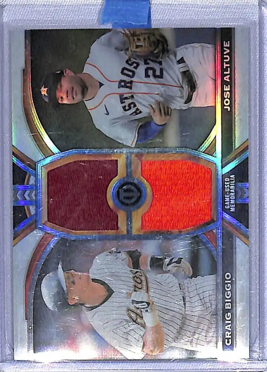 Baseball card with game-used memorabilia from 2023 Topps Tribute Houston Astros Craig Biggio and Jose Altuve