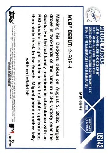 2023 Topps Update Series #US142 Miguel Vargas NM-MT Dodgers Rookie Debu ID:63834 - Trading Cards