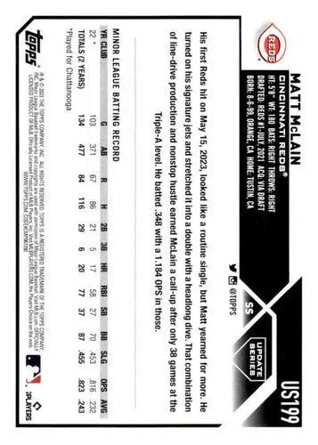 2023 Topps Update Series #US199 Matt McLain NM-MT RC Rookie Reds ID:63828 - Trading Cards