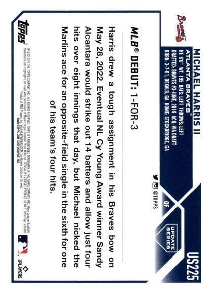 Michael Harris baseball card from 2023 Topps Update Series displaying player stats