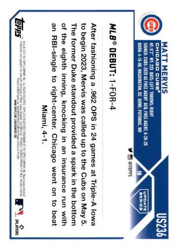 2023 Topps Update Series #US236 Matt Mervis NM-MT Cubs Rookie Debut ID:63854 - Trading Cards