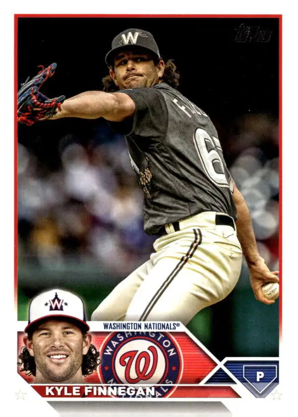 Baseball card of Kyle Finnegan pitching for Washington Nationals in Topps Update Series