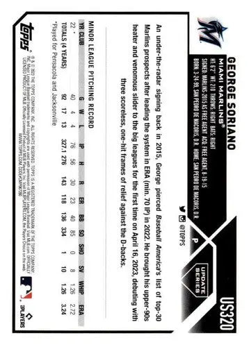 2023 Topps Update Series #US320 George Soriano NM-MT RC Rookie Marlins ID:63882 - Trading Cards