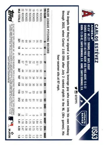 2023 Topps Update Series #US63 Carlos Estevez NM-MT Angels ID:63817 - Trading Cards