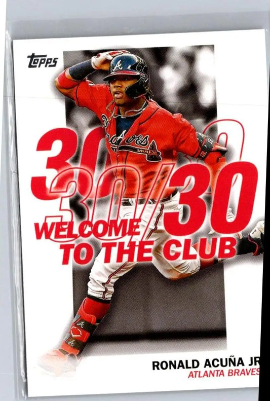 Baseball trading card featuring Ronald Acuña Jr. celebrating his 30/30 club entry