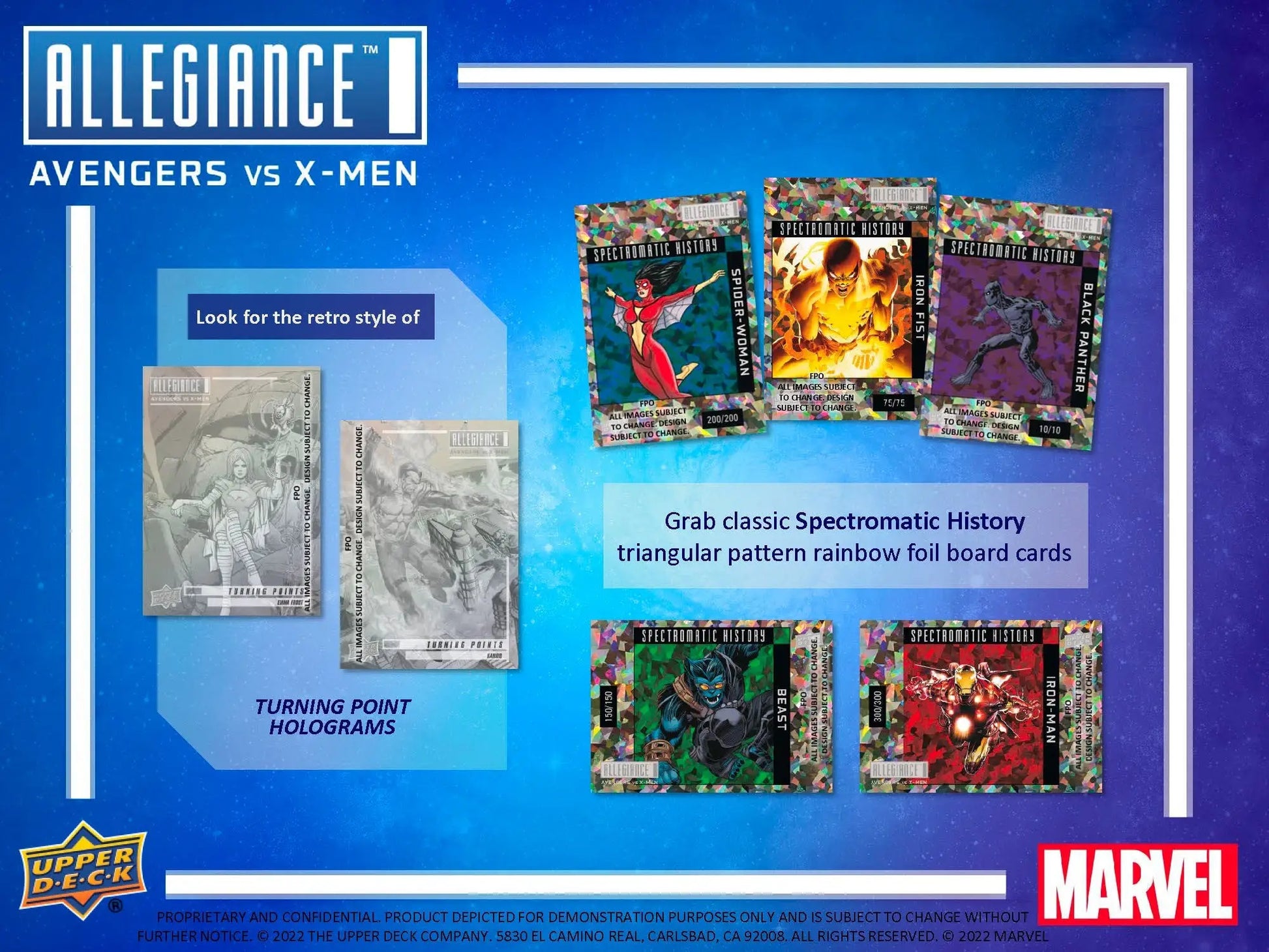 Marvel Allegiance trading card collection featuring Avengers vs X-Men in Upper Deck box