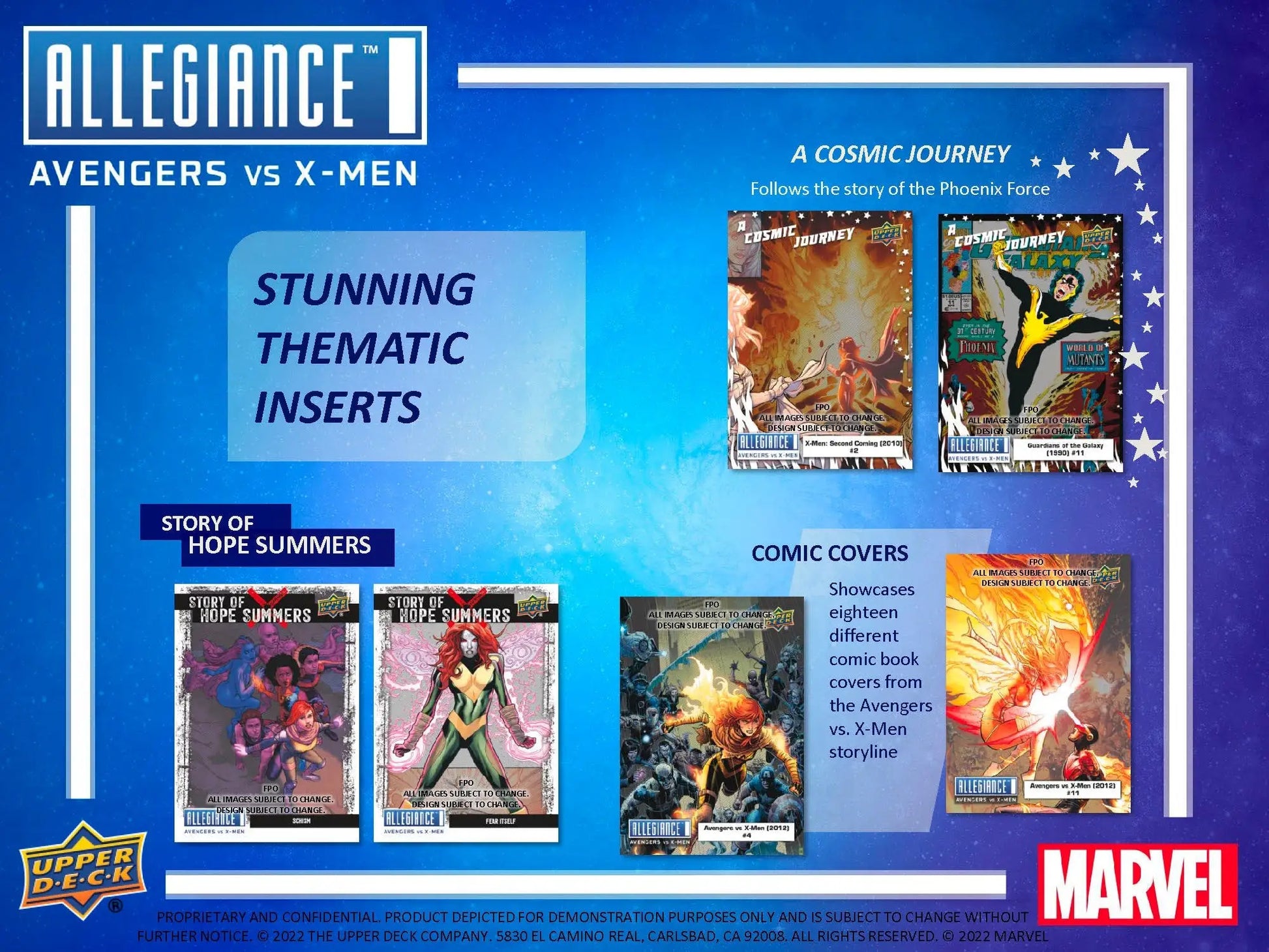 Marvel Allegiance Avengers vs X-Men promotional display for Upper Deck hobby box